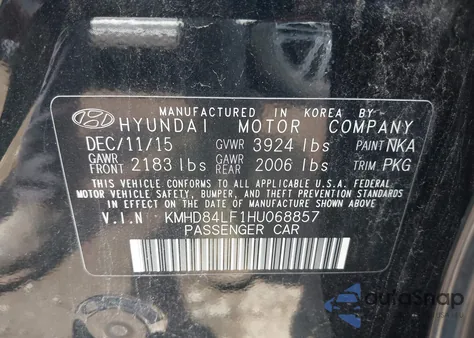 2017 Hyundai Elantra Se from USA, damaged, VIN KMHD84LF1HU068857
